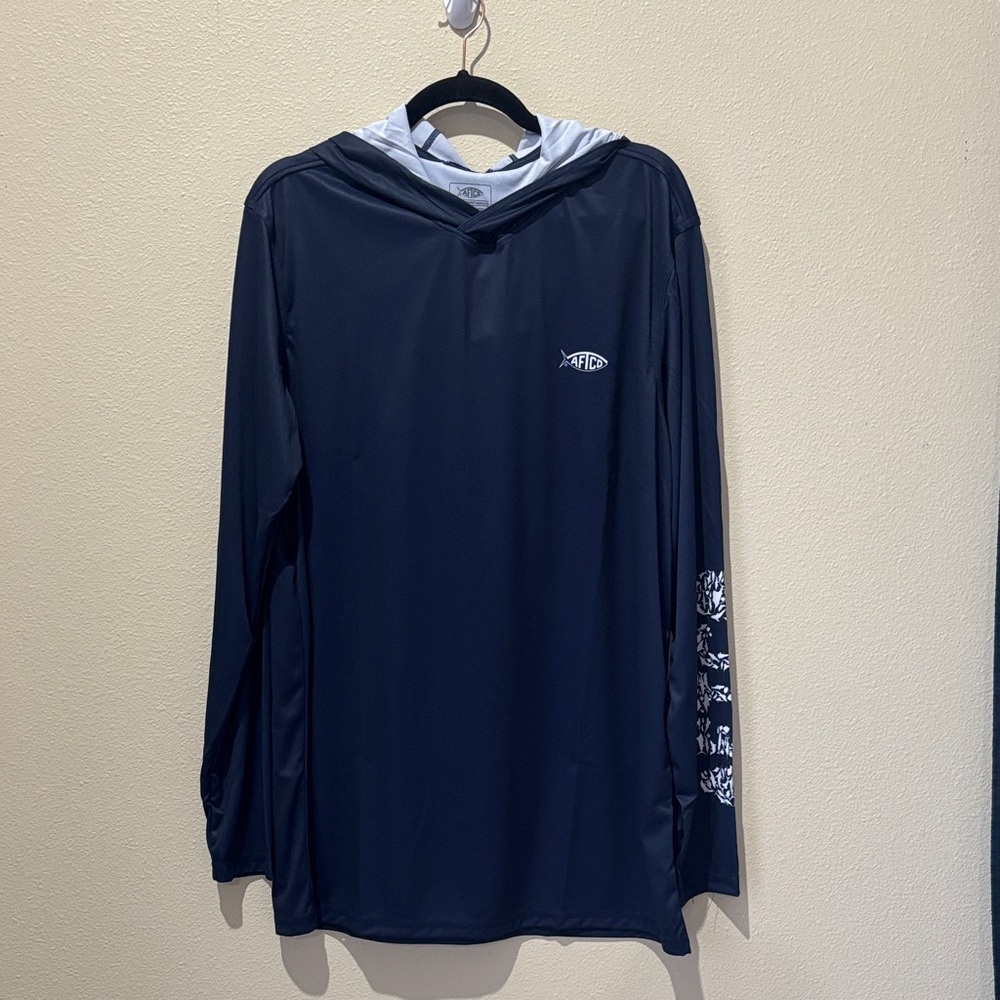 AFTCO Navy Swim Rash Guard with White Accents
